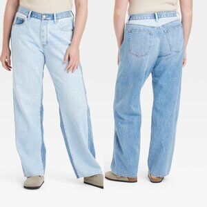 Size 10 Womens Mid-Rise 90s Baggy Two Tone Jeans - Universal Thread Light Wash